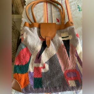 Vintage Handwoven wool and leather purse from Ecuador